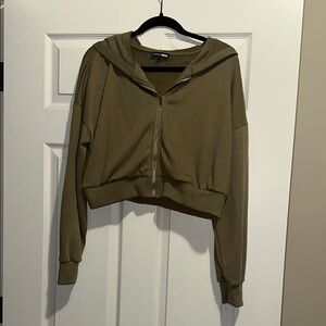 Olive Green Cropped Hoodie